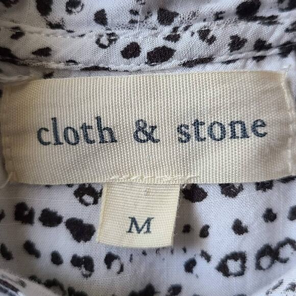 CLOTH & STONE Black White Graphic Print‎ Tie Neck Blouse Top Women's Medium - Picture 7 of 11